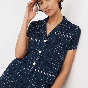 Madewell Shrunken Camp Shirt in Bandana Print, Navy Button Down Blouse